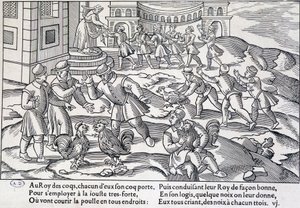 Pelea de gallos, siglos XVI-XVII de Unknown artist