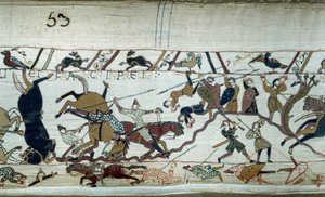 Conquista de Inglaterra por el Duque de Normandía Guillermo el Conquistador en 1066: La batalla de Hastings (detalle del Tapiz de Bayeux) de Unknown artist