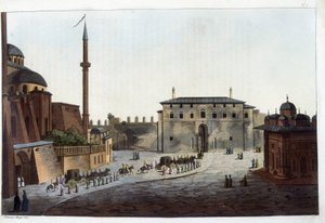 Constantinopla: Puerta del Serrallo. Solimán el Magnífico fue el primero en llevar a toda su corte y harén, excepto a aquellos que habían vivido con sus predecesores. En “El traje antiguo y moderno”