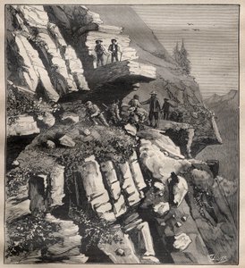 Construcción de una carretera de montaña en los Alpes - Grabado en “La Science française”