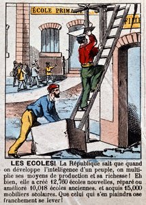 Construcción de escuelas por trabajadores - en “Le Figaro”, marzo de 1889 de Unknown artist