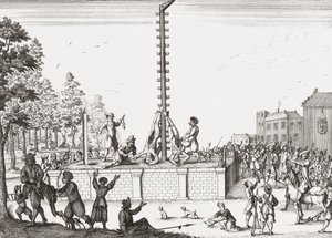 Cadáveres de Johan y Cornelis de Witt colgados en la horca. de Unknown artist