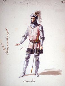 Vestuario para la ópera “I Lombardi” o “Los Lombardos en la Primera Cruzada” compuesta por Giuseppe Verdi (1813 - 1901) en 1843. Dibujo anónimo en acuarela. Personaje de Raimondo para la representación en la Scala de Milán. de Unknown artist