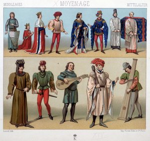 Trajes y músicos en la Edad Media del siglo XIII al XV. En "El Traje Histórico" por A. Racquet de Unknown artist