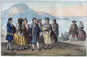 Trajes del pueblo de Concepción, Chile - grabado de “Usi e Costumi di Tutti i Popoli dell