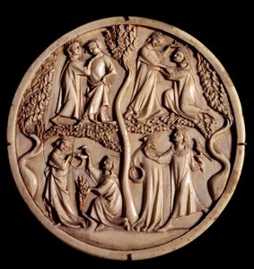 Escenas de amor cortés. Válvulas de caja de espejo de marfil de Unknown artist