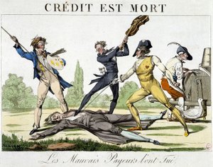 El crédito murió: los malos pagadores lo mataron - caricatura alrededor de 1820