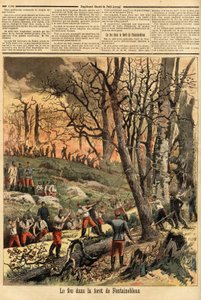 Incendio criminal en el bosque de Fontainebleau. Grabado en 