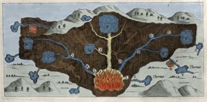 Sección transversal de la corteza terrestre permitiendo a Athanasius Kircher demostrar el origen de los manantiales termales - Siglo XVII de Unknown artist