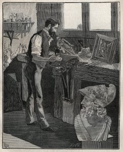 Decoración de platería: cincelador de bronce. Grabado de 1885 en “Les arts et métiers illustrés” de Adolphe Bitard.