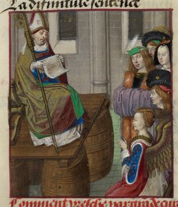 Detalle de una miniatura de un sacerdote predicando a los ejércitos de Venus, de "Le Roman de la Rose". de Unknown artist