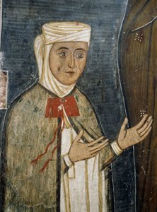 Devota Saramalyna Anastasia con ropas del siglo XIV, fresco en la iglesia bizantina de Nuestra Señora de Asinou (siglo XII) (Lista del Patrimonio Mundial de la Unesco, 2001), montañas Troodos, Chipre de Unknown artist
