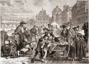 Distribución de alimentos a campesinos hambrientos alrededor de 1820 - en "L