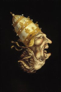Doble retrato con papa y diablo (Imagen invertida). Alrededor de 1600 de Unknown