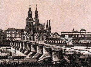 Dresde, Alemania: vista del Puente de Augusto en Dresde. En "El Mundo Ilustrado 168 vistas". Sin fecha (finales del siglo XIX). de Unknown artist