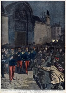 Caso Dreyfus: la derrota de la banda judía por la absolución del comandante Esterhazy es recibida por la multitud con gritos de "Viva el ejército, abajo los judíos", ilustración del periódico "Le-Pelerin" del 23 de enero de 1898 de Unknown artist