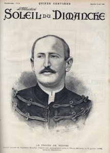Caso Dreyfus: retrato de Alfred Dreyfus (1859-1935) después de su degradación durante el juicio de Rennes. Grabado en "Le sun-du-dimanche", 13 de agosto de Unknown artist