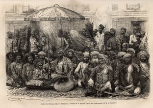 Durbar (consejo feudal y legal de un estado principesco) del Maharajá Rana, del reino de Dholepore (Rajasthan). Grabado para ilustrar la India de los Rajahs, por Louis Rousselet, en 1864-1868, publicado en “Le tour du monde” 1872, editado por Edouard Char de Unknown artist