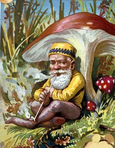 Enano o farfadet fumando la pipa. Cromolitografía del siglo XIX de Unknown artist