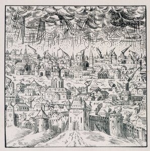 Terremoto en Baden - en “Colección de 39 figuras que representan las calamidades de Francia de 1562 a 1586”; imprenta de Louis Perrin de Unknown artist