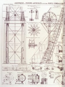 Elevador y pistones articulados de la Torre Eiffel - diseño industrial de Unknown artist