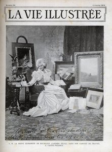 Elisabeth de Wied Reina consorte de Rumania 1843-1916 - Elisabeth de Wied - Elisabeth Pauline Ottilie Louise de Wied (conocida como la pluma de Carmen Sylva), en su oficina en el Castillo Pelesch - portada de la vida ilustrada de 1900 de Unknown artist