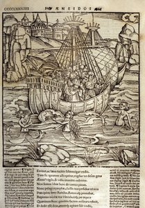 Eneida de Virgilio, los héroes troyanos Eneas y sus compañeros cruzan un mar lleno de sirenas