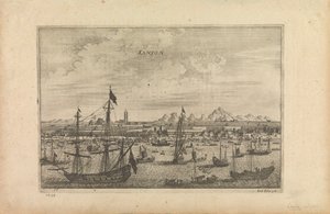 Grabado titulado "Kanton 1655" que es la impresión del artista de Cantón desde un barco en 1655. de Unknown artist