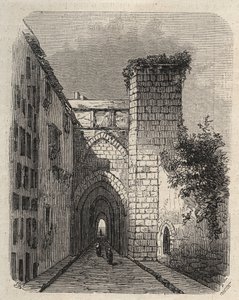 Entrada de la Medrese Árabe (Escuela Superior) en Jerusalén donde se enterró la estela de Mesha del templo - grabado en “El Mundo Ilustre” de enero de 1873 de Unknown artist