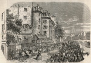 Entrada de la prefectura de policía por la rue de Jerusalem en la esquina del Quai des Orfevres en París en el siglo XIX antes de 1871 - Grabado en Tableau-de-Paris por Edmond Texier 1852 de Unknown artist