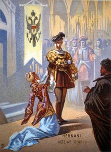 Ernani de Giuseppe Verdi, Acto IV, Escena IV. cromolitografía Siglo XIX