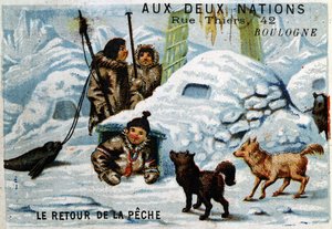 Esquimales - El regreso de la pesca, Publicidad de la tienda “aux deux Nations” Boulogne circa 1895 de Unknown artist