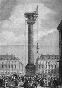 Establecimiento de la nueva estatua (representando a Napoleón I) sobre la columna de la Place Vendôme en el 1er arrondissement de París el 4 de noviembre