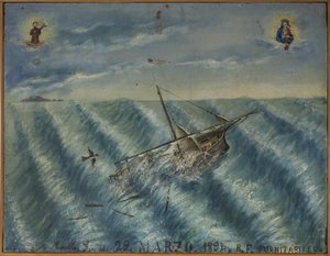 Exvoto marinero, ofrenda popular como muestra de devoción y gratitud del marinero que sobrevive a los peligros del mar proveniente de la Iglesia del Carmine, Torre del Greco, cerca de Nápoles, 29/03/1894 Italia