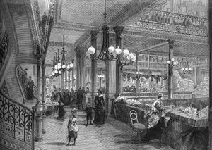 Expansiones de los almacenes "Bon marché": Nueva galería que conduce al Buffet. París 1880 de Unknown artist