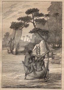 Expedición de Nicolas Thomas Marion-Dufresne (Marion Dufresne) (1729-1772): canoas de las islas del Almirantazgo (Archipiélago Bismarck, Papúa Nueva Guinea) - ilustración tomada de “Los grandes marineros del siglo XVIII” de Unknown artist
