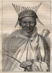Expedición al interior de las tierras de Sudáfrica (1775) por Anders Sparrman (1748-1820): un bosquimano (Bochiman o San, indígena del sur de África) - ilustración tomada de "The Great Mariners of the 18th century" de Unknown artist