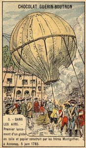 Experimento del 5 de junio de 1783 por los hermanos Montgolfier en Annonay. Cromo de finales del siglo XIX.