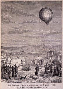 Experimento realizado en Annonay el 5 de junio de 1783 por los Hermanos Montgolfier - en "Los Contemporáneos", s.f. finales del siglo XIX de Unknown artist