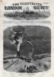 Explosión en la mina de carbón de Lund Hill (Lundhill) en Barnsley, Inglaterra. Un periódico. Grabado en “The Illustrated London News” del 7 de marzo de 1858.
