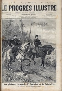RELACIONES FRANCO-RUSAS - General francés Saussier y General ruso Dragomirov Mikhail Ivanovich Dragomirov (Michael Ivanovich Dragomiroff) (1830-1905) y Raoul Francois Charles Le Mouton de Boisdeffre en el momento de las maniobras del ejército en los Vosgos de Unknown artist