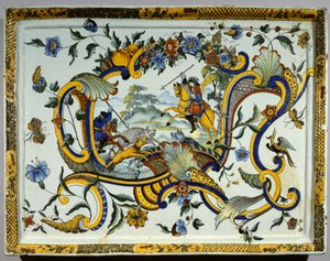 Plato de loza que representa una escena de caza de jabalíes de Unknown artist