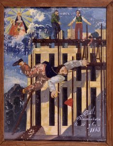 Carpintero cayendo de un andamio - ex-voto de Notre Dame de Laghet de Unknown artist