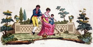Familia en un parque. Grabado de principios del siglo XIX de Unknown artist