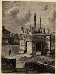 Finisterre - Bretaña - El calvario de Pleyben - Enclos parroquial de Pleyben - grabado en “PATRIE” - DESCRIPCIÓN PICTÓRICA DE FRANCIA EN 6 VOLÚMENES POR LUCIEN HUARD - finales del siglo XIX