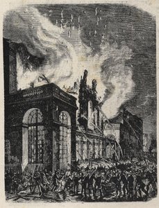 Incendio de la Ópera de la rue Lepelletier (Le Peletier) en París el 28 de octubre de Unknown artist