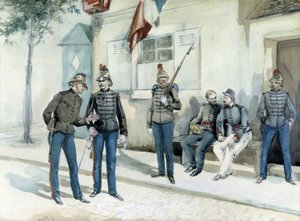 Bomberos frente a su cuartel en 1870 de Unknown artist