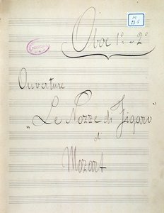 Primera página de partitura para oboe de Le nozze di Figaro, ópera por Mozart (siglo XIX)