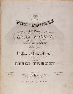 Primera página de la partitura de un popurrí de Anna Bolena, ópera de Gaetano Donizetti