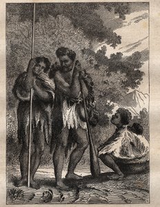 Primer viaje (1768-1771) del Capitán James Cook (1728-1779): una familia neozelandesa - ilustración tomada de "Los Grandes Marineros del siglo XVIII" de Unknown artist